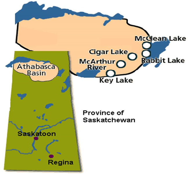 Location of uranium mines and mills in Saskatchewan [3]