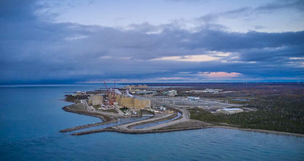 Bruce power nuclear reactor facility with blue sky background